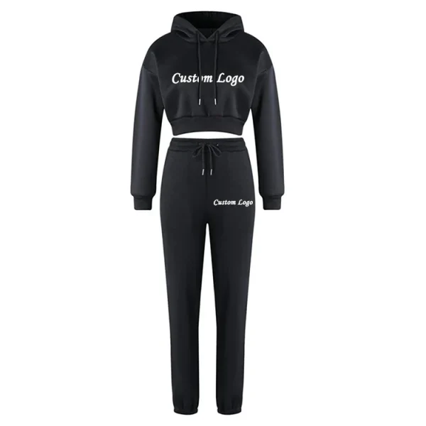 High Quality Gym Cotton Fleece Crop Top Jogging Suits Sweatpants and Hoodie Women Sweatsuit Tracksuit 2 Piece Set - Image 6