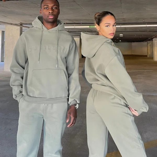 Oversized Fit Heavyweight Unisex Gym Jogging Sweatsuit Tracksuit French Terry Sweatpants and Hoodie 2 Piece Set - Image 4