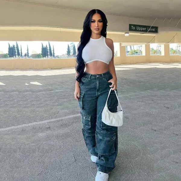 Baggy Wide Leg Denim Pants Women's Jeans Zipper Fly High Rise 6 Pockets Cargo Jeans Vintage Old Jeans - Image 5