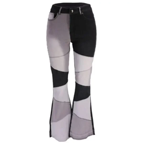 2025 Autumn and Winter Fashion Casual Women's Street Retro Splicing Flared High Waist High Elasticity Elegant Ladies Jeans Blue - Image 5