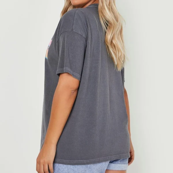 Women's Tee Puff Print Graphic T-shirt Acid Wash Oversized Women's T-shirt Casual Top - Image 2