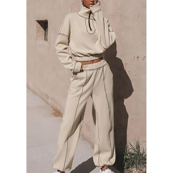 Half Zip Pullover Tracksuit Jogging Crop Top Windbreaker Jacket Two Piece Pants Set Women - Image 4
