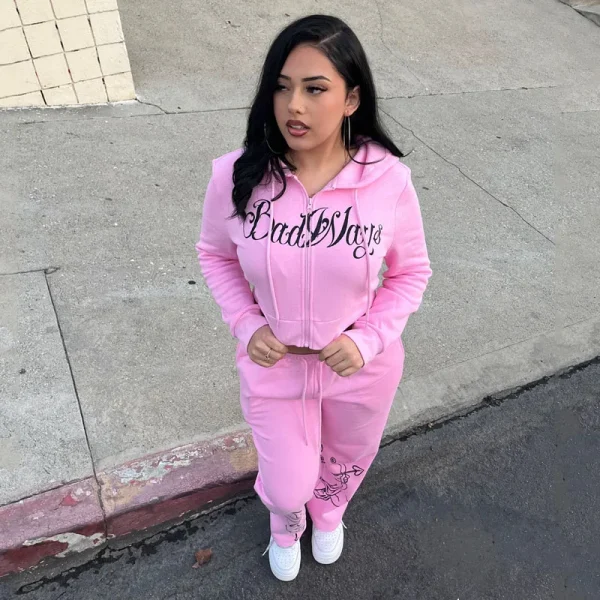 Y2K Streetwear Tracksuit High Quality Women 2 Piece Outfits Hoodie Sweatsuits Set Printed Crop Hoodie Joggers Matching - Image 4