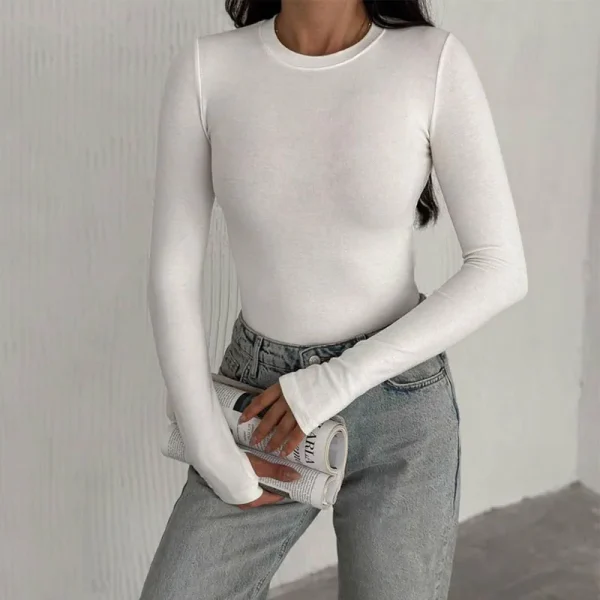 Womens Ribbed Shirts Crewneck Fitted Tops Casual Underscrubs Layer Slim Basic T-Shirts with Thumb Hole - Image 2
