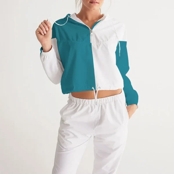 Women's Elastic Cuffs Large Pockets Mesh Lined Jogging Wear Half Zip Hoodie Set Nylon Waterproof Cropped Windbreaker Jacket - Image 6