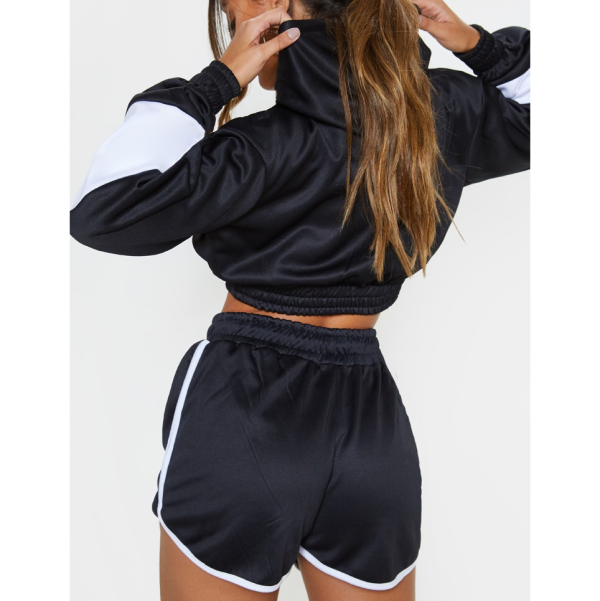 Cotton Quarter Zipper Women's Hoodies Sweatshirts Crop Hoodie Shorts Set - Image 4