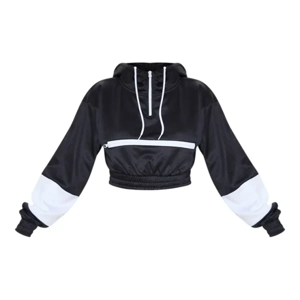 Cotton Quarter Zipper Women's Hoodies Sweatshirts Crop Hoodie Shorts Set - Image 2