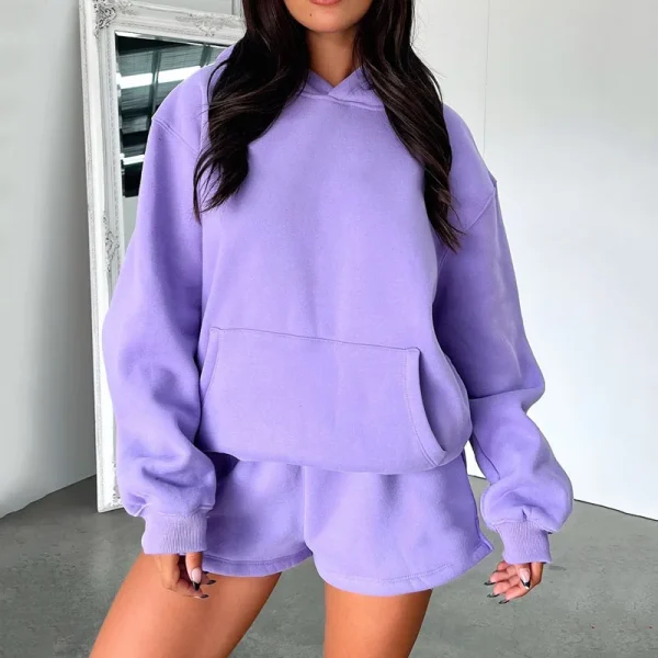 Women Cotton Puff Print Hoodie and Shorts Matching Sets Lounge Hoodie Sweatsuit Sets Ladies Tracksuit Set - Image 5