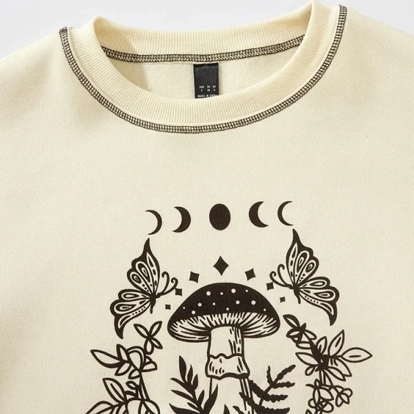 High Quality Fleece Crew Neck Mushroom Printed Embroidered Sweatshirts for Women - Image 3