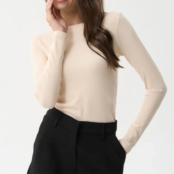 Womens Long Sleeve Crewneck Ribbed Knit Fitted Casual Tops Tee Lightweight Stretchy Slim Basic Shirts - Image 3