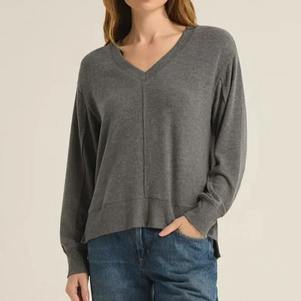 Women's V-Neck Long Sleeve Fleece Soft Casual Basic Top Drop Shoulder Loose Basic Tees  Clothes Casual Outfits