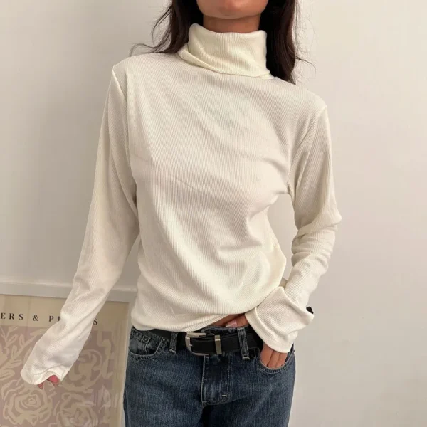 Women's Long Sleeve Casual Going Out Basic Shirts Turtleneck Ribbed Knit Tops - Image 4