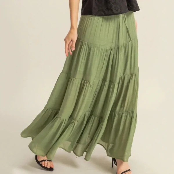 Womens Boho Maxi Skirt Summer A-Line High Waisted Ruffle Tiered Flowy Long Skirt - Image 5