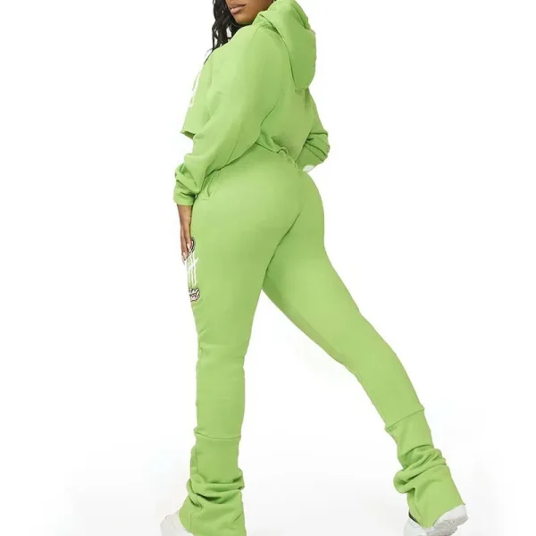 Womens Streetwear Tracksuit Cotton Graphic Printing Crop Hoodie and Stacked Sweatpants 2 Piece Outfits - Image 5