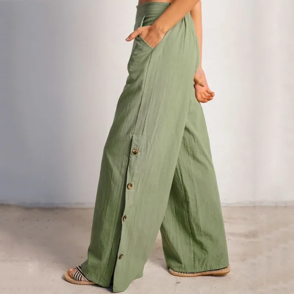 Women's Pants Trousers Summer Wide Leg Cotton Linen Palazzo Pants Baggy Loose Fit with Pockets - Image 6