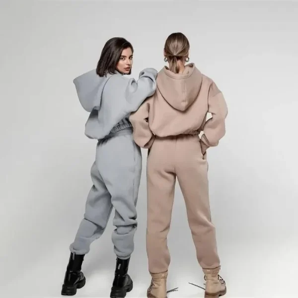 Women Sweatsuits Jogger Jumpers Gym Workout Thick 2 Piece Women Set Crop Top Oversize Sweatpants and Hoodie Set - Image 2