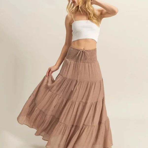 Womens Boho Maxi Skirt Summer A-Line High Waisted Ruffle Tiered Flowy Long Skirt - Image 3