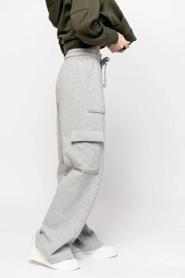 Women's High Quality Light Grey Wide-leg Cotton Workwear Sweatpants - Image 2