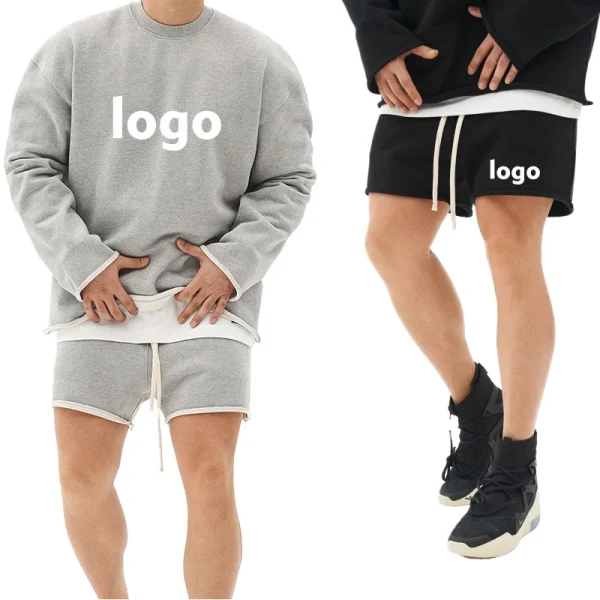 Unisex Crew Neck Cotton Sweatshirt Sweat Suit Set Sweatshirt and Shorts Set Men Women Jogging Sweatsuit - Image 3