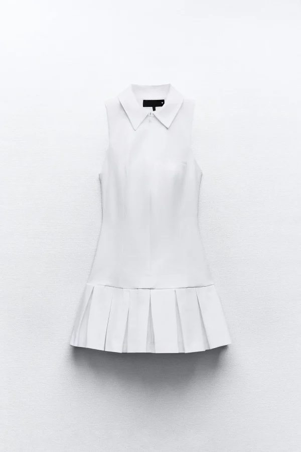 Spread Collar Zip up Neck Tracksuit Jumpsuit  for Women Sleeveless Shirt and Pleated Skorts Romper for Women Tennis Skirts - Image 4