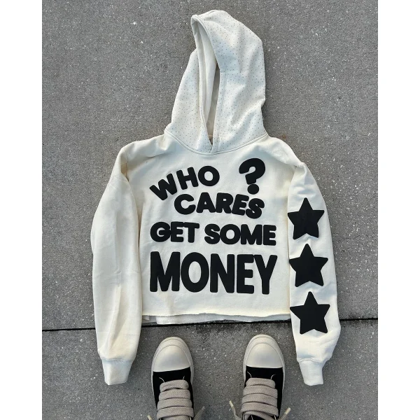 French Terry Cropped Puff Print Hoodie 3d Puff Printing Raw Hem Men's Hoodies Sweatshirts - Image 5