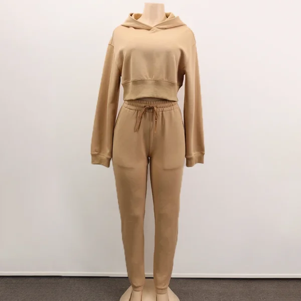 High Quality Gym Cotton Fleece Crop Top Jogging Suits Sweatpants and Hoodie Women Sweatsuit Tracksuit 2 Piece Set - Image 4