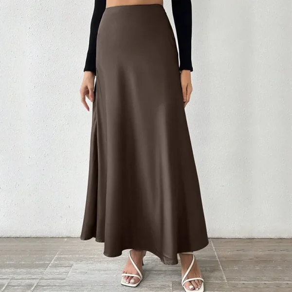Women High Waist Silk Skirts Casual Summer A-Line Satin Maxi Long Skirts for Women
