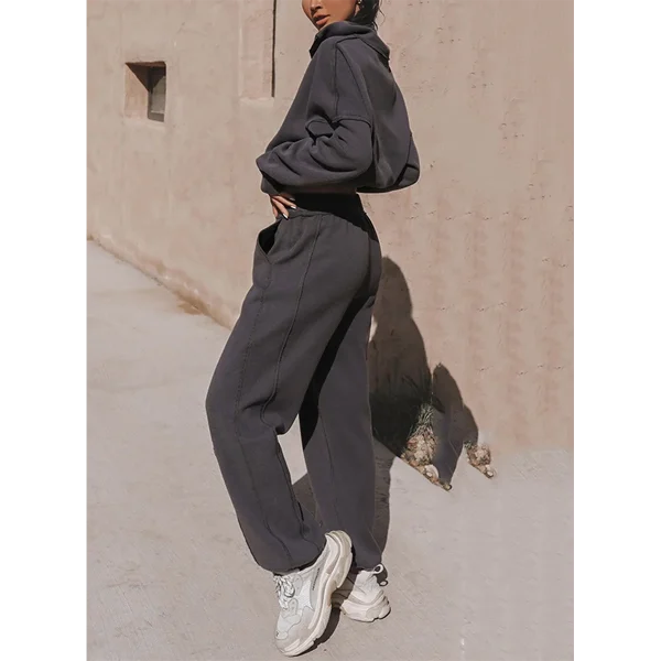 Fast Women Fashion Crop Hoodies Sets Autumn Striped Zipper Turtleneck Sweatshirt and Jogger Sets - Image 4