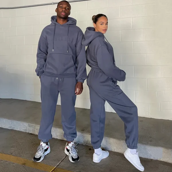 High Quality Unisex Heavyweight Sweatsuit Track Suit Sweatpants and Hoodie Set Women Men Sportswear Tracksuit - Image 2