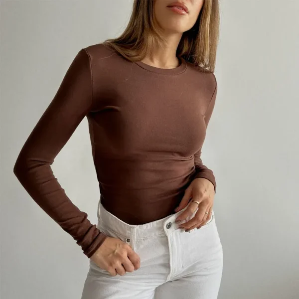 Womens Ribbed Shirts Crewneck Fitted Tops Casual Underscrubs Layer Slim Basic T-Shirts with Thumb Hole - Image 4