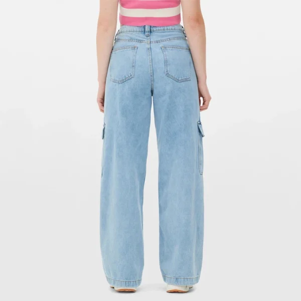 Women Zipper Fly Wide Leg Cargo Jeans Vintage Denim Jeans - Image 4