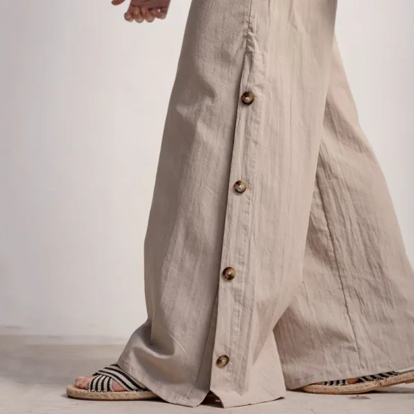 Women's Pants Trousers Summer Wide Leg Cotton Linen Palazzo Pants Baggy Loose Fit with Pockets - Image 4