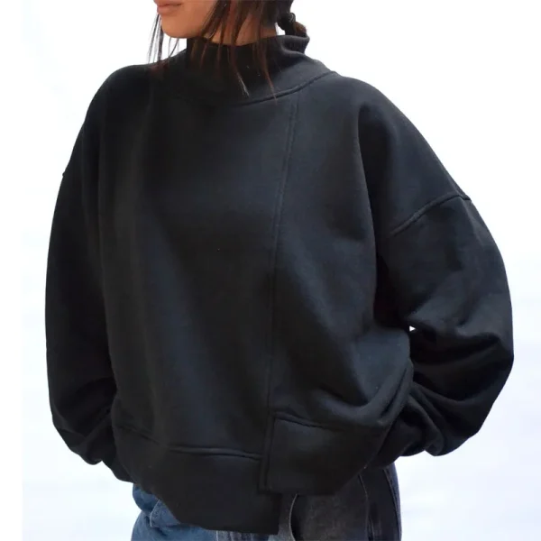 Essentials Women's Hoodies Sweatshirts High Collar Cotton Pullover Tops Oversized Dissymmetry Mock Neck Sweatshirt - Image 6