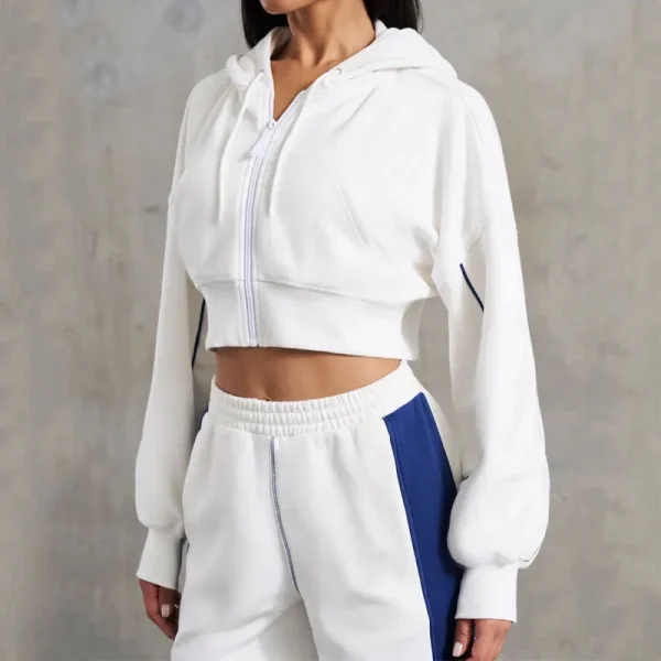 Womens 2 Piece Outfits Lounge Hoodie Sweatsuit Sets Casual Jogging Set Crop Zip up Hoodie and Patchwork Jogger Matching - Image 6