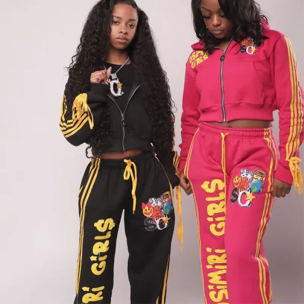Womens Cotton Sweatsuit Sets Zip up Hoodie and Sweatpants Matching Applique Embroidery Y2K Streetwear Tracksuits