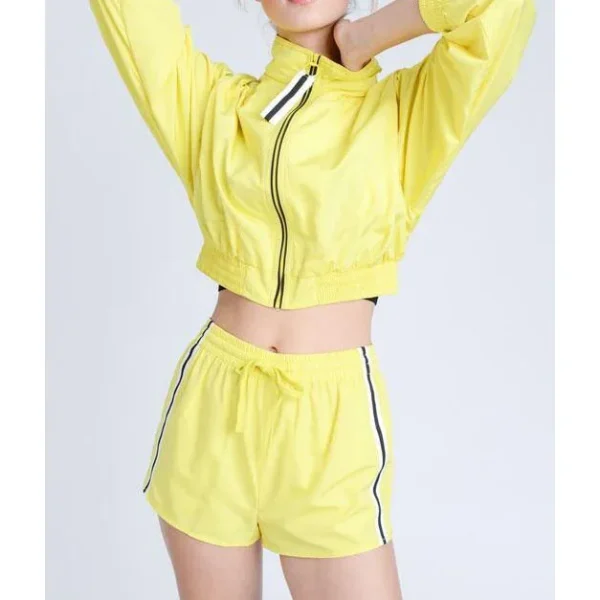 Coord Set Cropped Coat With Zippers and Shorts 2 Pieces Set for Women Windbreaker  Cropped Jacket Elastic Waistband Shorts