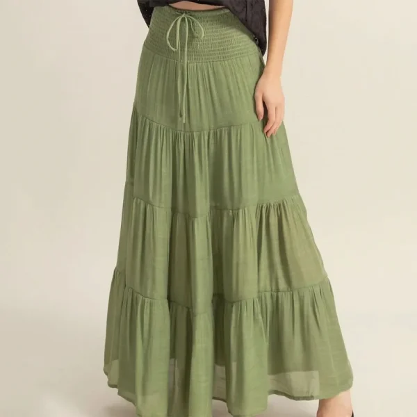 Womens Boho Maxi Skirt Summer A-Line High Waisted Ruffle Tiered Flowy Long Skirt - Image 4