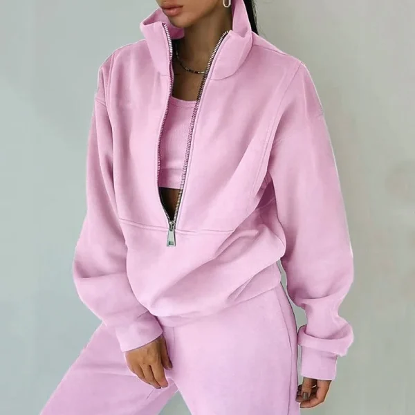 Designer Women Sweat Suit Tracksuit Half Zip Fleece Stand Collar Sweatshirt Jogger Pants Two Piece Set