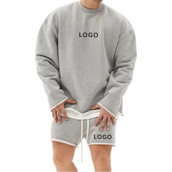 Unisex Crew Neck Cotton Sweatshirt Sweat Suit Set Sweatshirt and Shorts Set Men Women Jogging Sweatsuit - Image 2