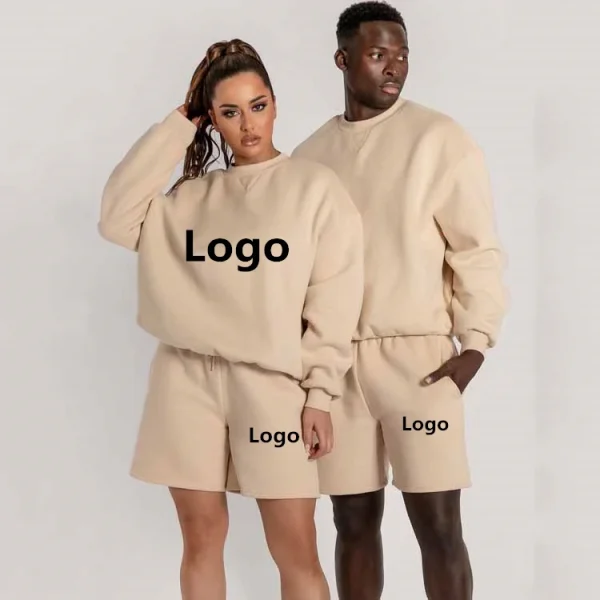 Cotton Unisex Sweatsuit Tracksuit Crew Neck Sweatshirt Shorts Set Jogging Sweatsuit for Men Women
