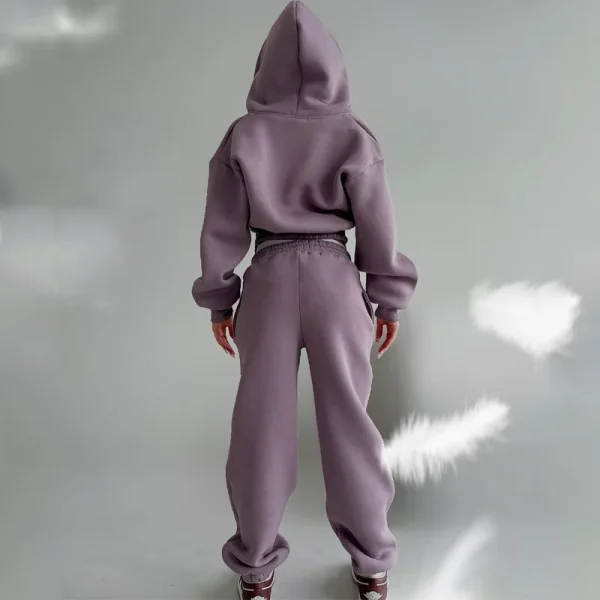 Luxury Women's Heavyweight Cotton Cropped Zip up Hoodies High Quality Sweatpants and Hoodie Set - Image 6