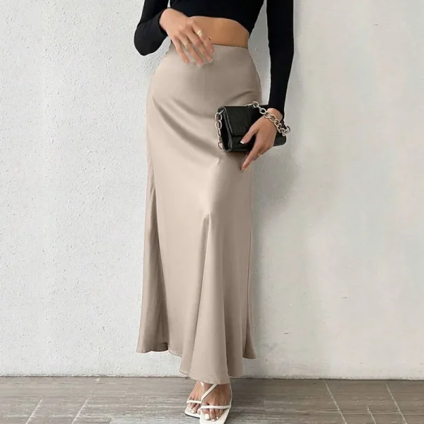 Women High Waist Silk Skirts Casual Summer A-Line Satin Maxi Long Skirts for Women - Image 5