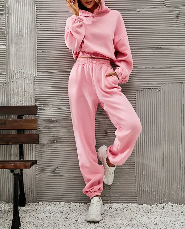 High Quality Women's Hooded Sweatshirt 2 Piece Set Blank Designer 100% Cotton Y2K Crop Top Hoodie Jogger Set - Image 3