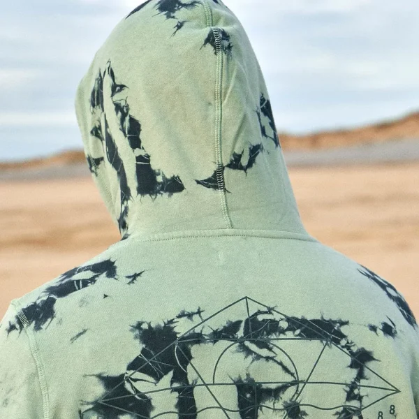 High Quality Cotton Stylish Tie Dye Print With Contrasting Cuffs Hem Drawstring Hoodie for Women - Image 3