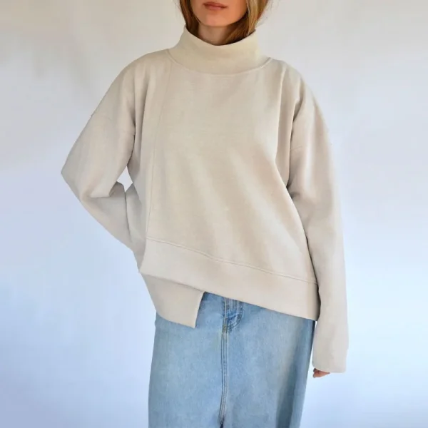 Essentials Women's Hoodies Sweatshirts High Collar Cotton Pullover Tops Oversized Dissymmetry Mock Neck Sweatshirt
