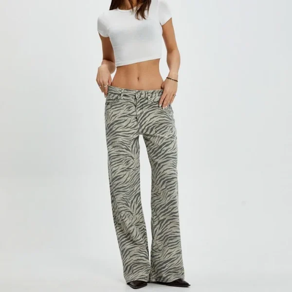 Streetwear Y2K Wide Leg Zebra Baggy Jeans Mujers Jeans High Waisted Loose Washed Denim Pants for Women - Image 4