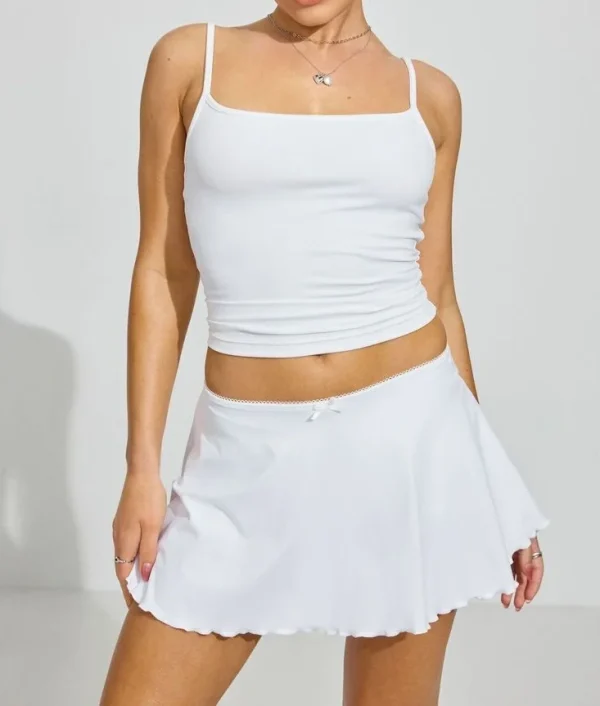Ladies High Quality Short Sports High Waist Lined Ruffled Skirt