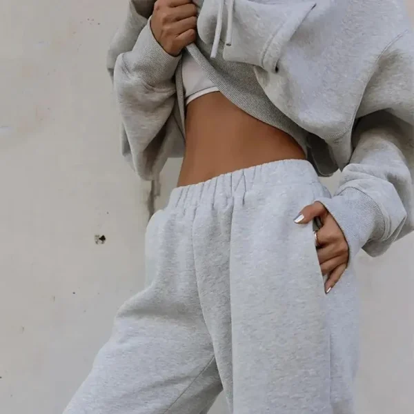 Jogger Gym Crop Top Oversize Hoodie Sweatshirt Two Piece Winter Sets Womens Tracksuits Pants Set - Image 6