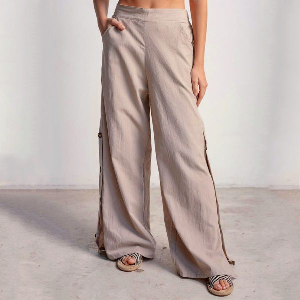 Women's Pants Trousers Summer Wide Leg Cotton Linen Palazzo Pants Baggy Loose Fit with Pockets