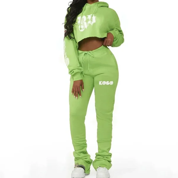 Womens Streetwear Tracksuit Cotton Graphic Printing Crop Hoodie and Stacked Sweatpants 2 Piece Outfits - Image 6